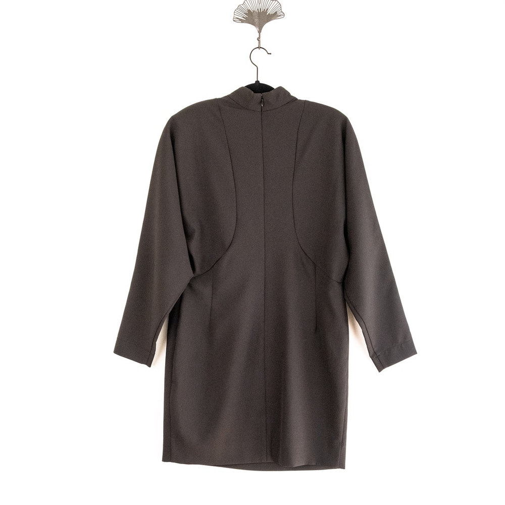 Nicole Miller Black Puff Sleeve Button Dress Mock Neck Women's $395 - Size 10 - Picture 6 of 14